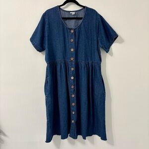 Vintage American Sweetheart Denim Button-Down Dress Reworked Plus Size
